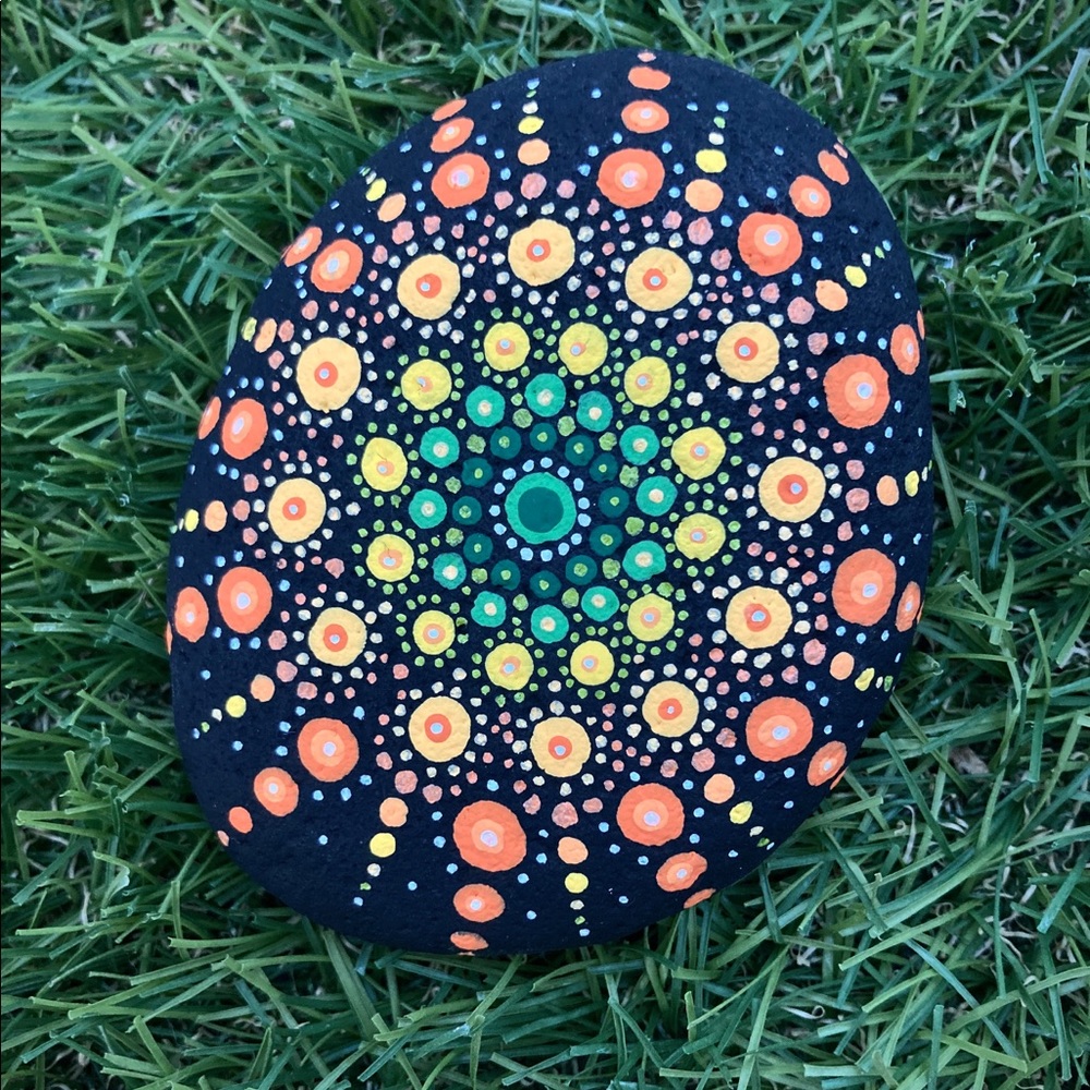 Mandala Hand Painted River Rock 3.5”